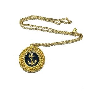 Vintage Yochi NY Chunky Statement Anchor Nautical Designer Necklace Gold Tone